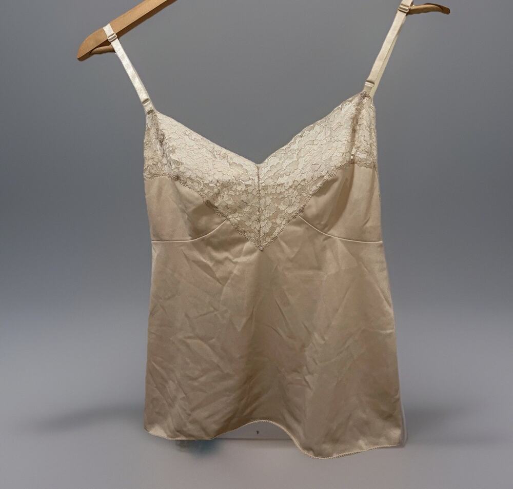 VTG 80s-90s Vassarette Silky Lace Cream Beige Cami Camisole Coquette Top 34 S/M